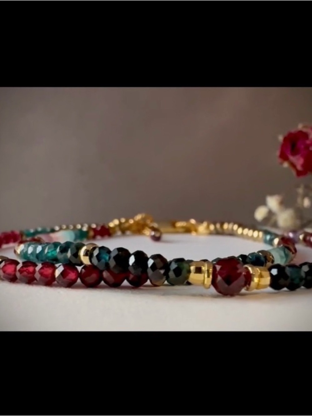 2 Strand Paraiba Blue Tourmaline Garnet 18kVermeil  Bracelet